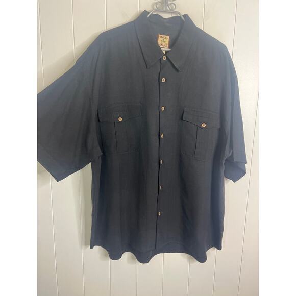 Tommy Bahama 100% Silk Black Short Sleeve Button Down Shirt Size XL - Picture 2 of 6